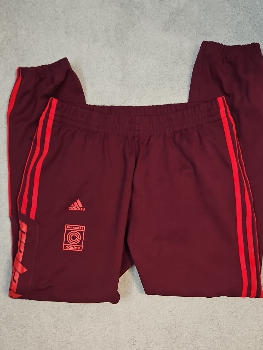 Yeezy Adidas Calabasa Burgundy Track Pants with Red Stripes